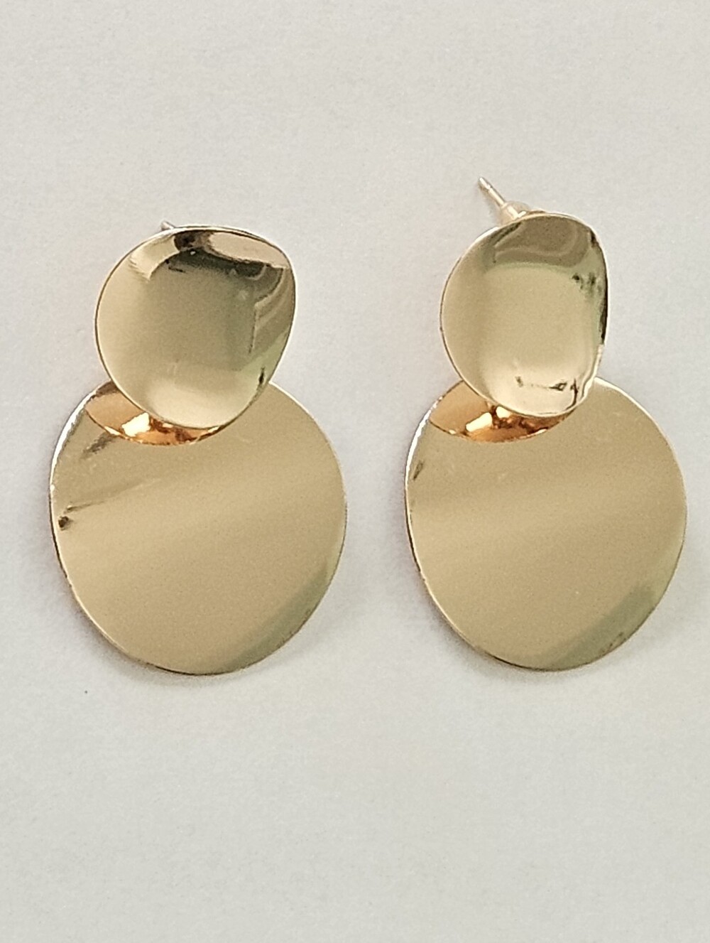 NWT Gold Double Circle Geometric Drop Earrings Contemporary Maximalism Formal